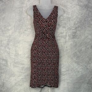 WHBM Sheath Dress Black Red Print Knee Length Sz 2 career office feminine